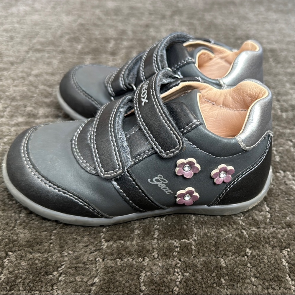 Geox Grey and Pink Sneakers with Velcro Straps and Padded Collar